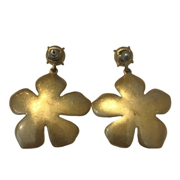 Beige Flower Clear Rhinestones Pierced Earrings - Picture 3 of 4